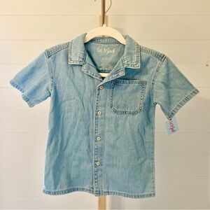Boys' Short Sleeve Denim Button-Down Shirt - Cat Jack Light Wash XS